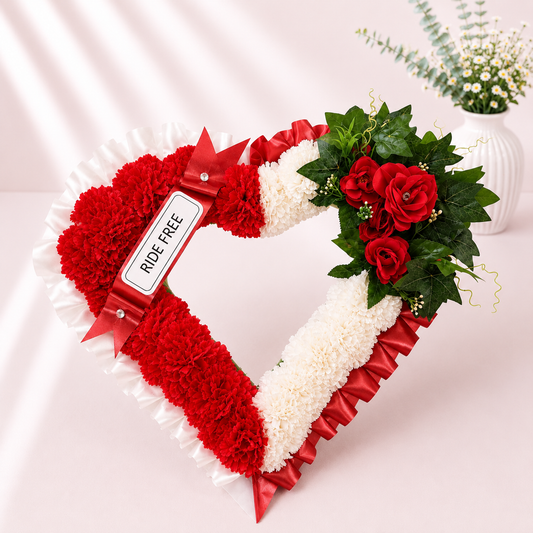 Open Heart Tribute artificial silk funeral flower tribute