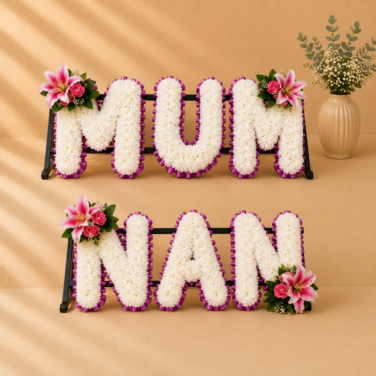 MUM, NAN Lily Funeral Package artificial silk funeral flower package
