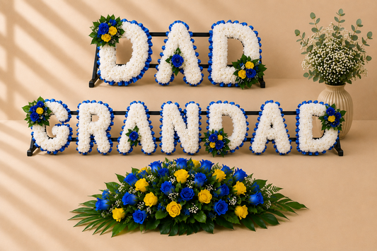 DAD, GRANDAD, 2ft Coffin Spray Funeral Package artificial silk funeral flower package