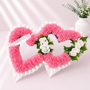 Double Heart Tribute artificial silk funeral flower tribute