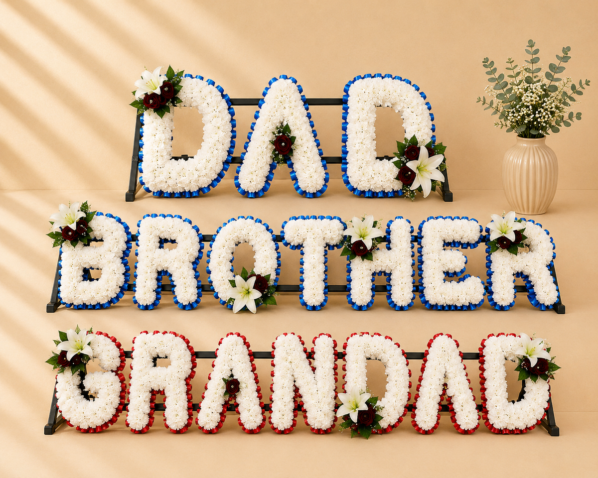 DAD, BROTHER, GRANDAD Lily Funeral Package artificial silk funeral flower package