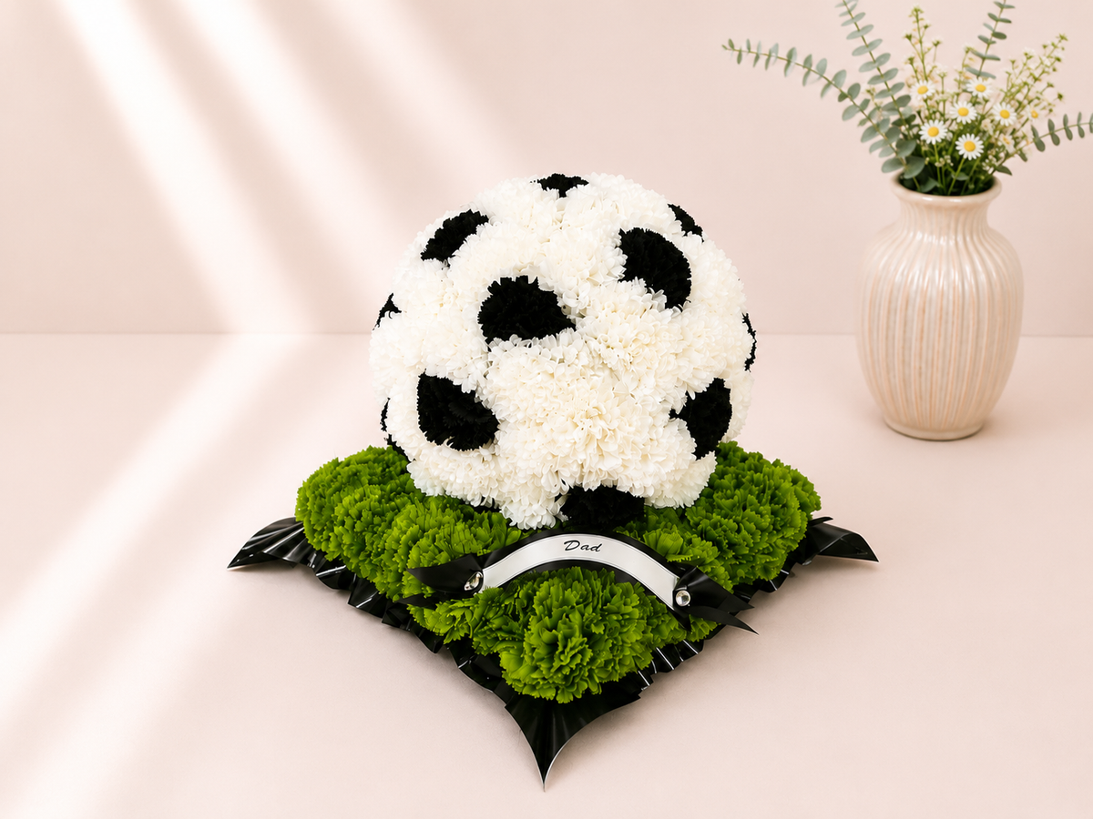 Football on Pitch Tribute artificial silk funeral flower tribute