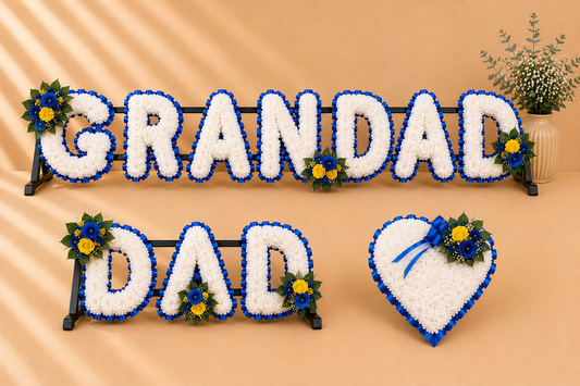 GRANDAD, DAD, Heart Funeral Package artificial silk funeral flower package