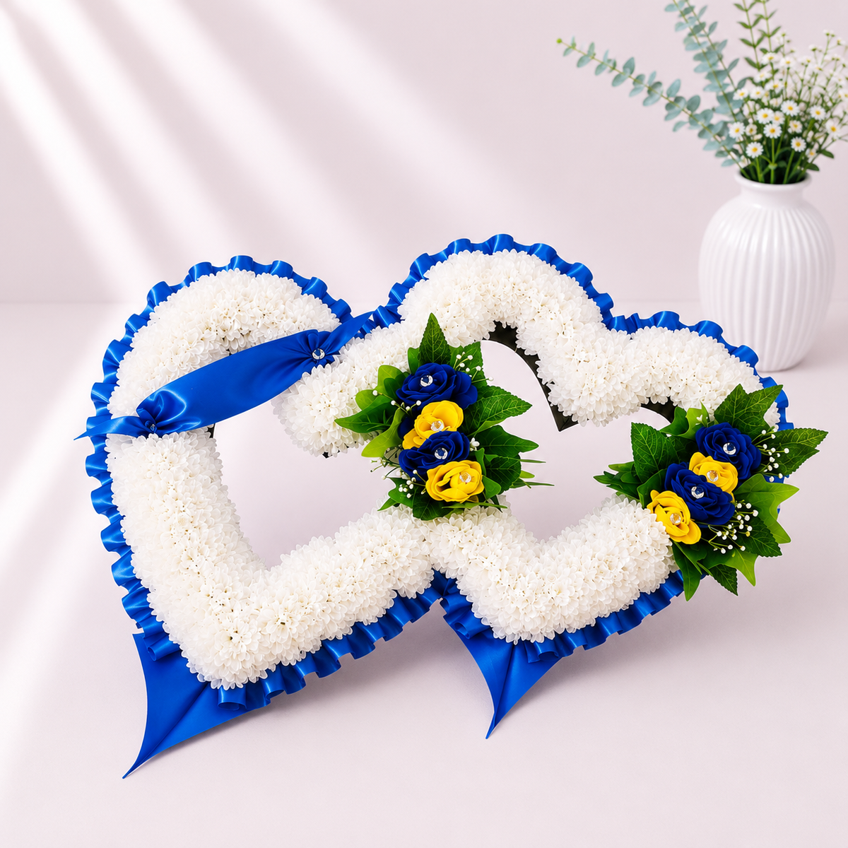 Double Heart Tribute artificial silk funeral flower tribute